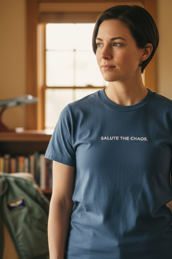 Female Air Force veteran with flight jacket and model aircraft