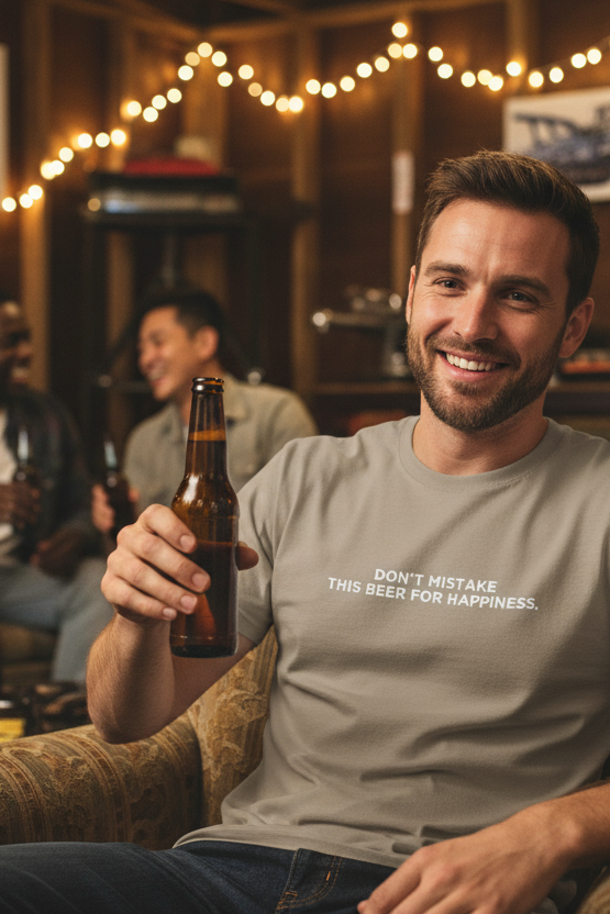 DON'T MISTAKE THIS BEER FOR HAPPINESS.